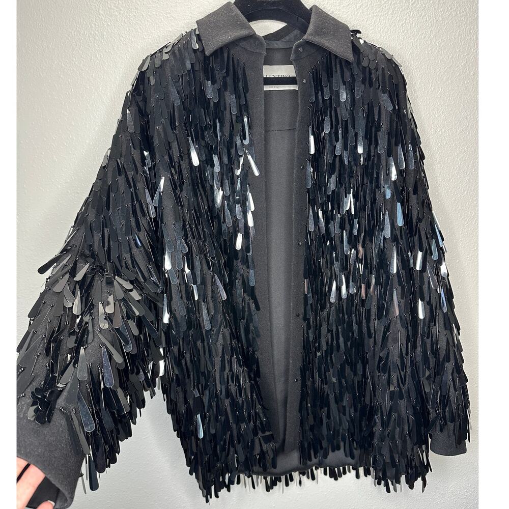 Valentino Garavani Black Sequin Fringe Shirt Jacket Medium - Picture 5 of 13